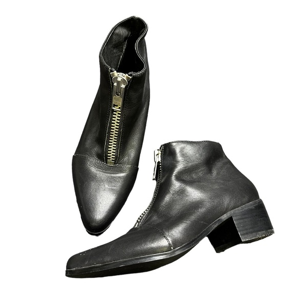 GREY CITY Black Leather Zip Booties YKK Zipper Size 6.5 - Picture 3 of 9